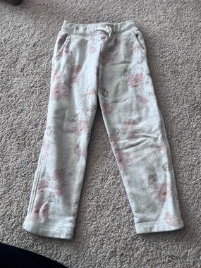 Girls Cozy Floral Joggers - Light Gray with Pink Flowers